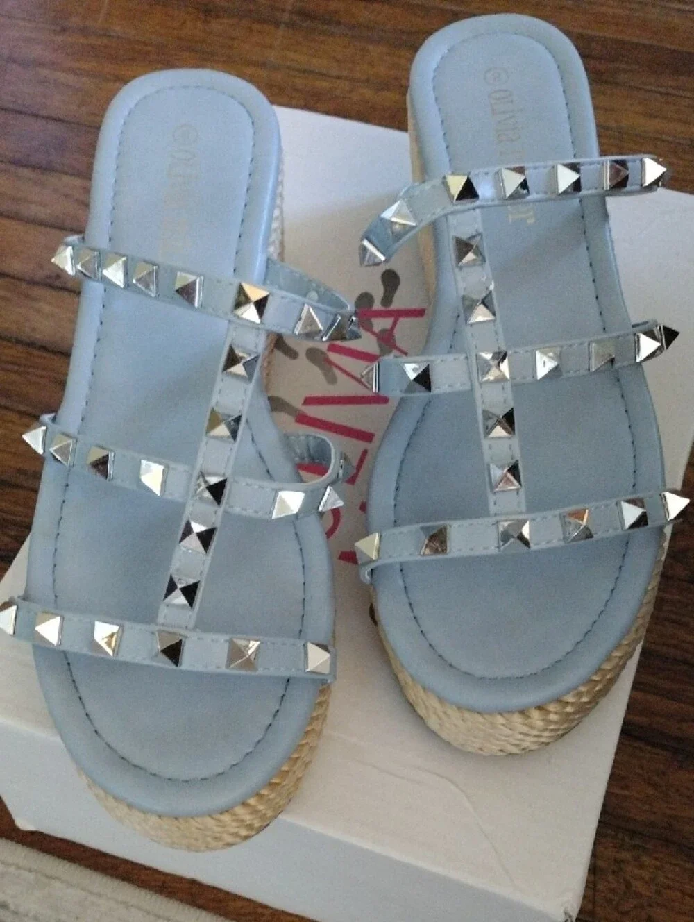 Olivia Miller Light Blue Studded Platform Sandals